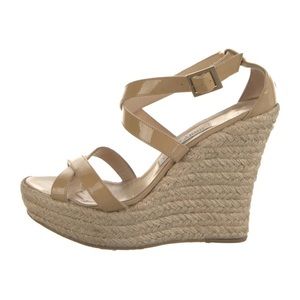 Jimmy Choo Nude Patent Espadrilles Wedges